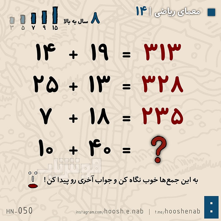 معماهای هوش ناب :: معمای ریاضی ۱۴: معادله‌های نمادین